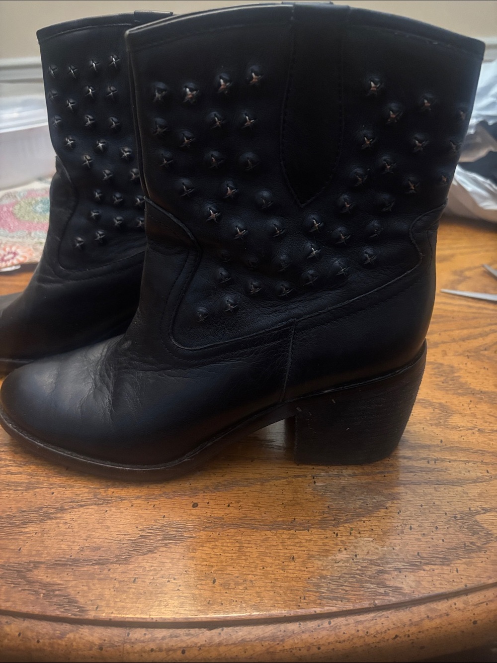 Donald J. Pliner Baila Black Studded Western Ankle Boots